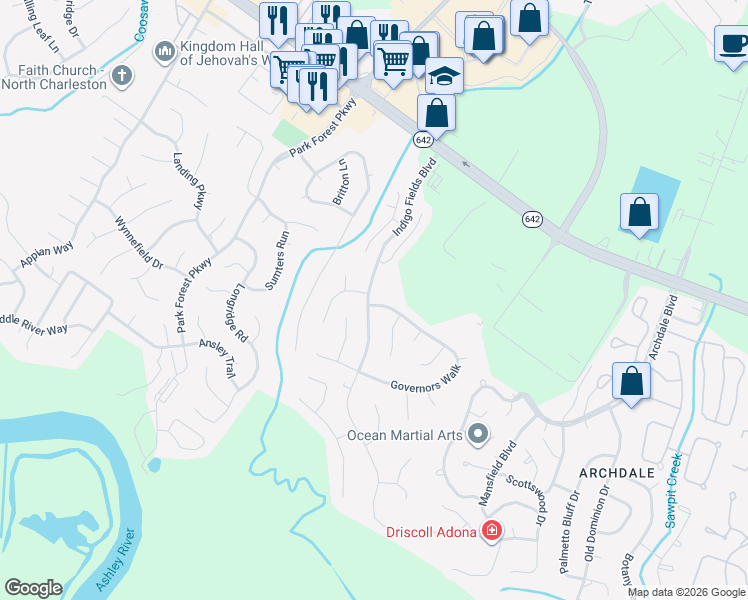 map of restaurants, bars, coffee shops, grocery stores, and more near 8300 Berringer Bluff in Charleston