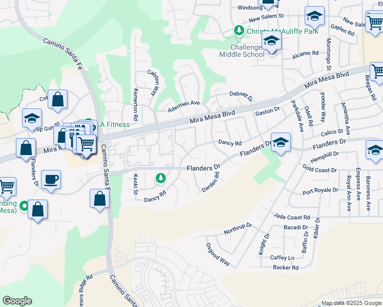 map of restaurants, bars, coffee shops, grocery stores, and more near 7552 Dancy Road in San Diego