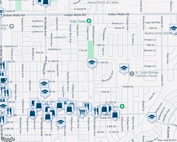map of restaurants, bars, coffee shops, grocery stores, and more near 1500 Oregon Avenue in Alamogordo