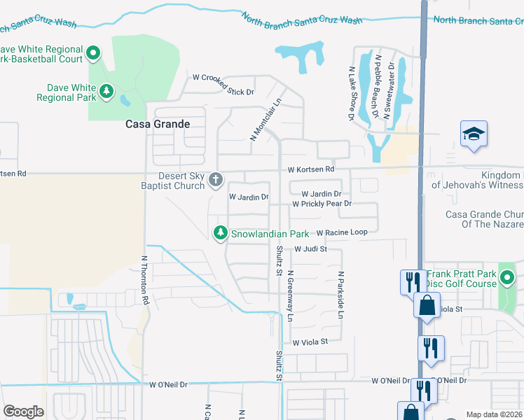map of restaurants, bars, coffee shops, grocery stores, and more near 1956 North Loretta Place in Casa Grande