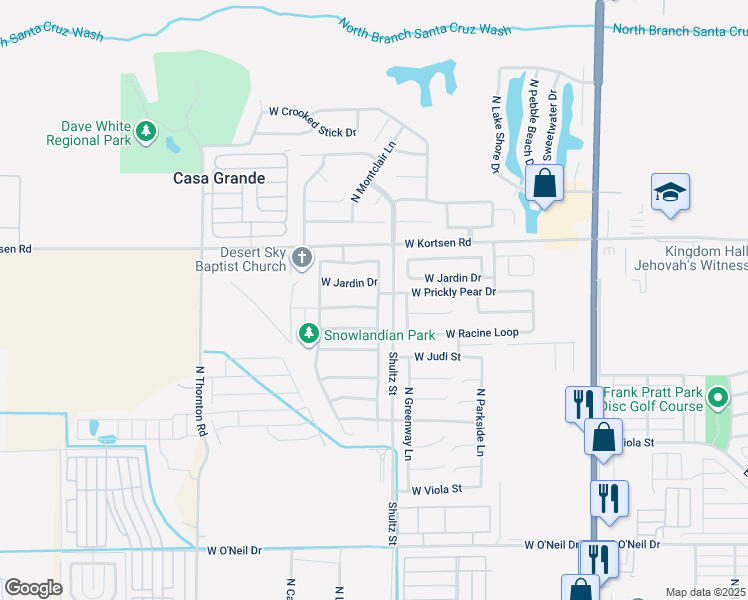map of restaurants, bars, coffee shops, grocery stores, and more near 1956 North Loretta Place in Casa Grande