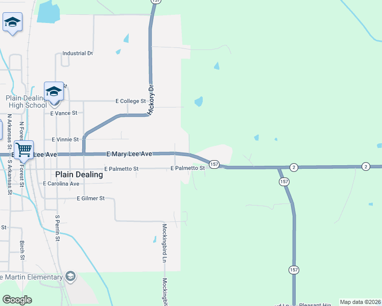 map of restaurants, bars, coffee shops, grocery stores, and more near 2017 Highway 2 in Plain Dealing