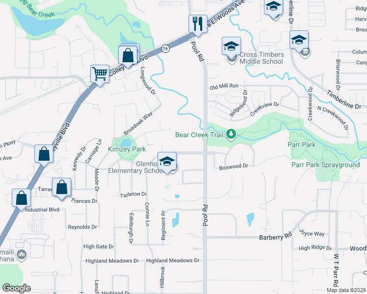 map of restaurants, bars, coffee shops, grocery stores, and more near 2600 Twelve Oaks Lane in Colleyville