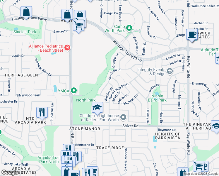 map of restaurants, bars, coffee shops, grocery stores, and more near 4752 Van Zandt Drive in Fort Worth