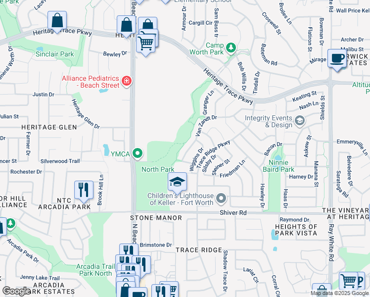 map of restaurants, bars, coffee shops, grocery stores, and more near 4729 Van Zandt Drive in Fort Worth