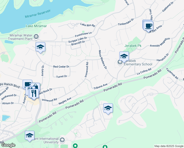 map of restaurants, bars, coffee shops, grocery stores, and more near 9927 Ironwood Place in San Diego