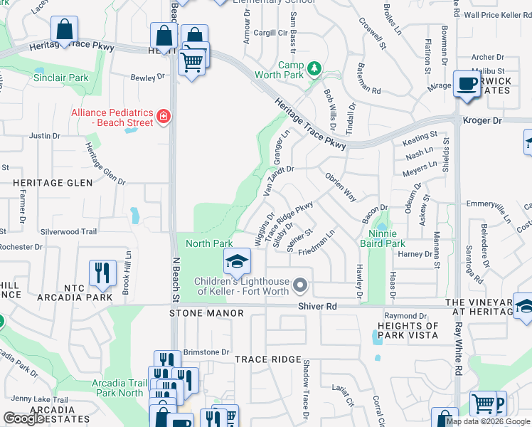 map of restaurants, bars, coffee shops, grocery stores, and more near 4752 Van Zandt Drive in Fort Worth