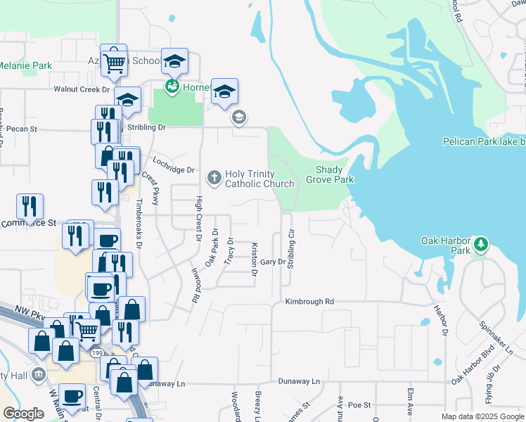 map of restaurants, bars, coffee shops, grocery stores, and more near 556 Dylan Court in Azle