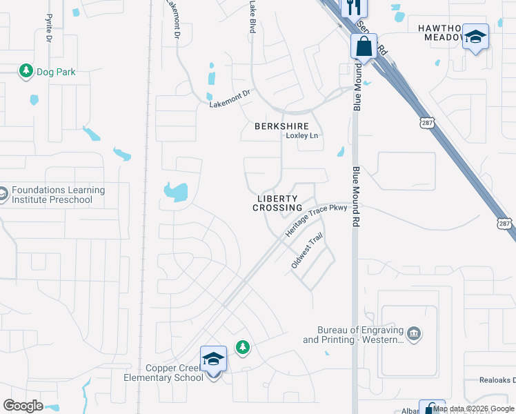 map of restaurants, bars, coffee shops, grocery stores, and more near 9448 Drovers View Trail in Fort Worth