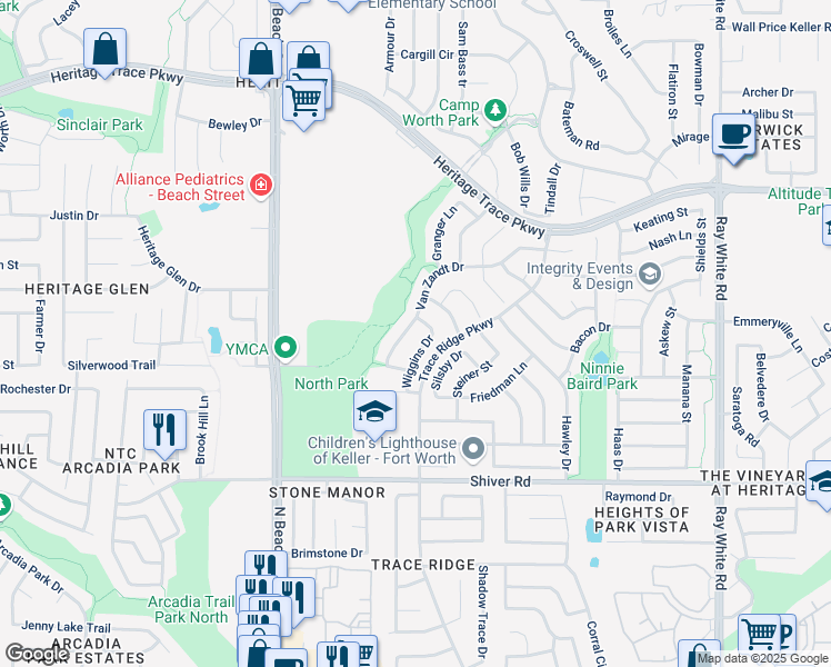 map of restaurants, bars, coffee shops, grocery stores, and more near 4752 Van Zandt Drive in Fort Worth