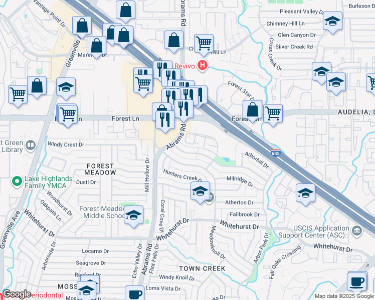 map of restaurants, bars, coffee shops, grocery stores, and more near 9439 Timberleaf Drive in Dallas