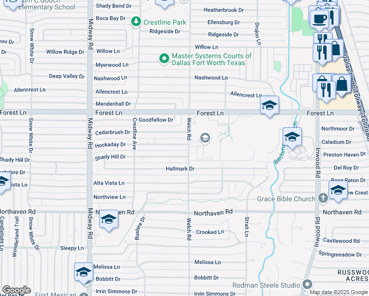 map of restaurants, bars, coffee shops, grocery stores, and more near 4558 Hockaday Drive in Dallas