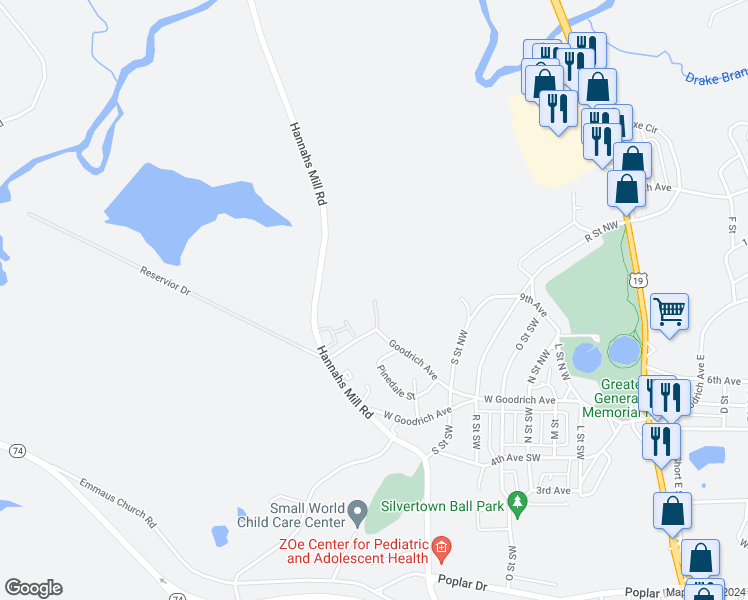 map of restaurants, bars, coffee shops, grocery stores, and more near 700 Goodrich Avenue in Thomaston