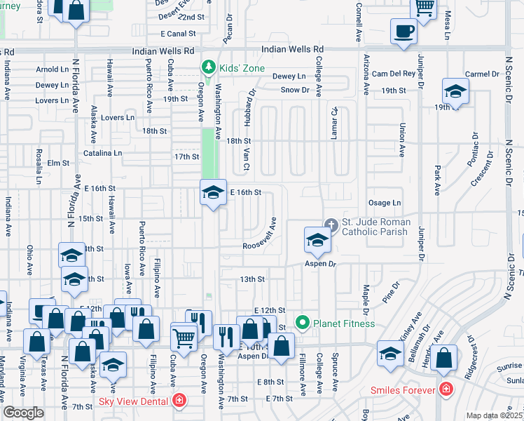 map of restaurants, bars, coffee shops, grocery stores, and more near 1529 Roosevelt Avenue in Alamogordo
