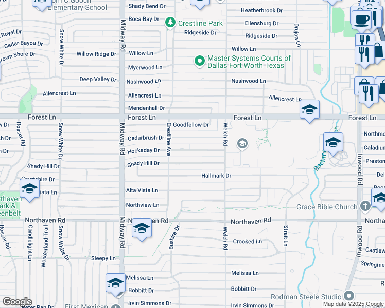 map of restaurants, bars, coffee shops, grocery stores, and more near 4452 Hockaday Drive in Dallas
