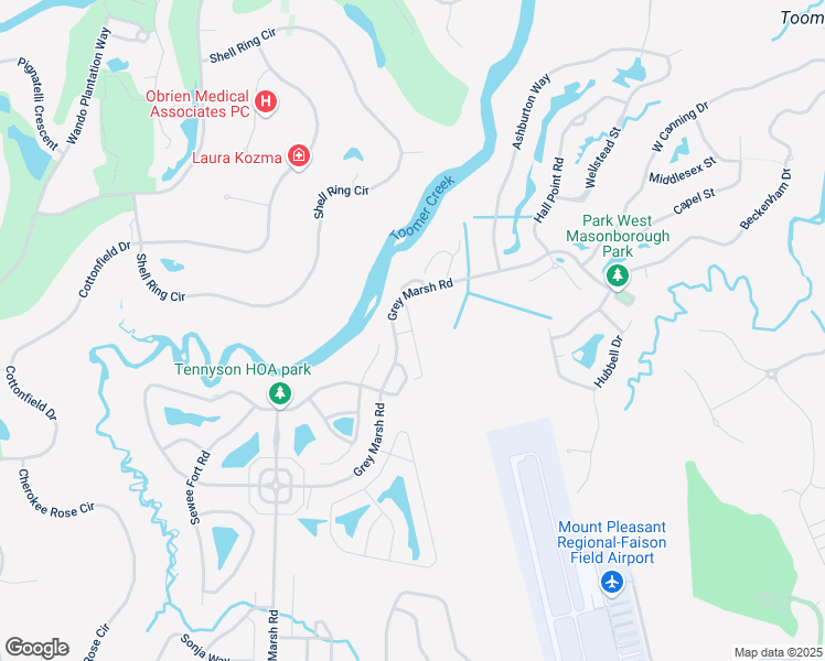 map of restaurants, bars, coffee shops, grocery stores, and more near Promenade Court in Mount Pleasant