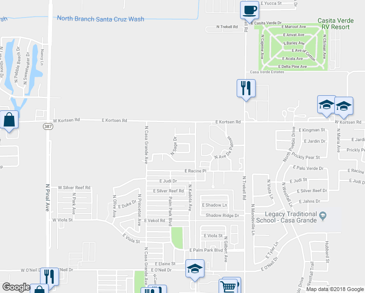 map of restaurants, bars, coffee shops, grocery stores, and more near 679 East Rancho Viejo Loop in Casa Grande