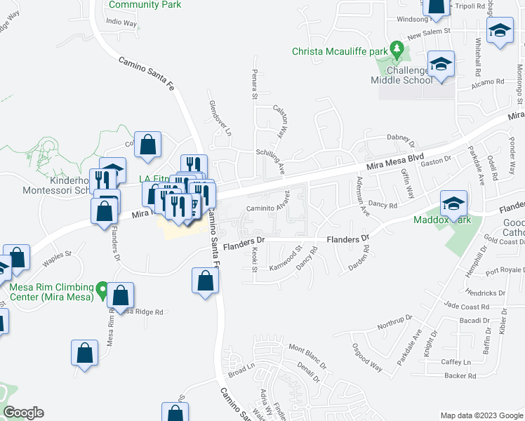 map of restaurants, bars, coffee shops, grocery stores, and more near 10491 Caminito Alvarez in San Diego