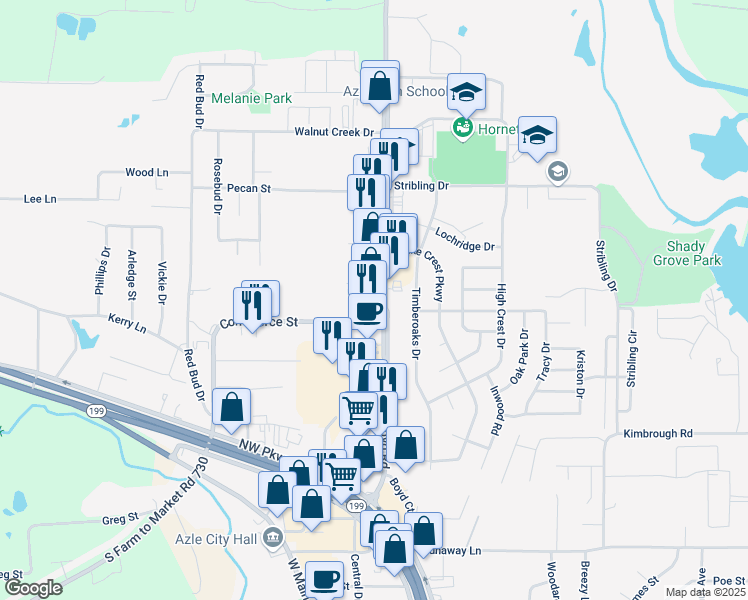 map of restaurants, bars, coffee shops, grocery stores, and more near 809 Boyd Road in Azle