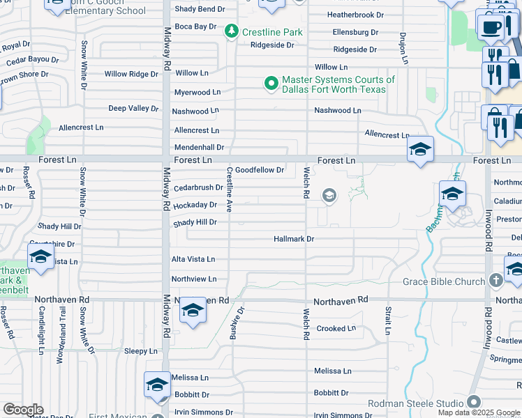map of restaurants, bars, coffee shops, grocery stores, and more near 4452 Hockaday Drive in Dallas