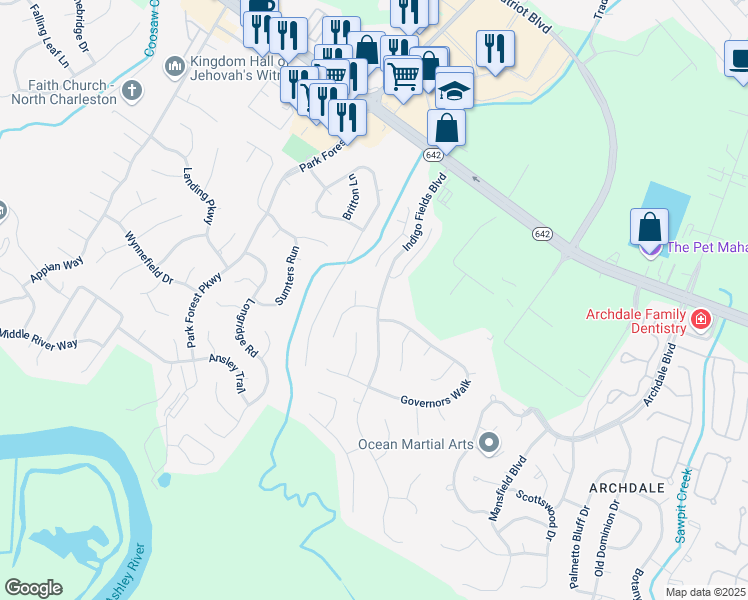 map of restaurants, bars, coffee shops, grocery stores, and more near 8300 Berringer Bluff in Charleston
