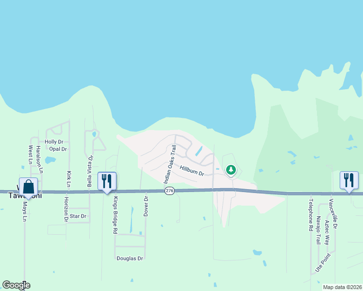 map of restaurants, bars, coffee shops, grocery stores, and more near 917 Shoreline Drive in West Tawakoni