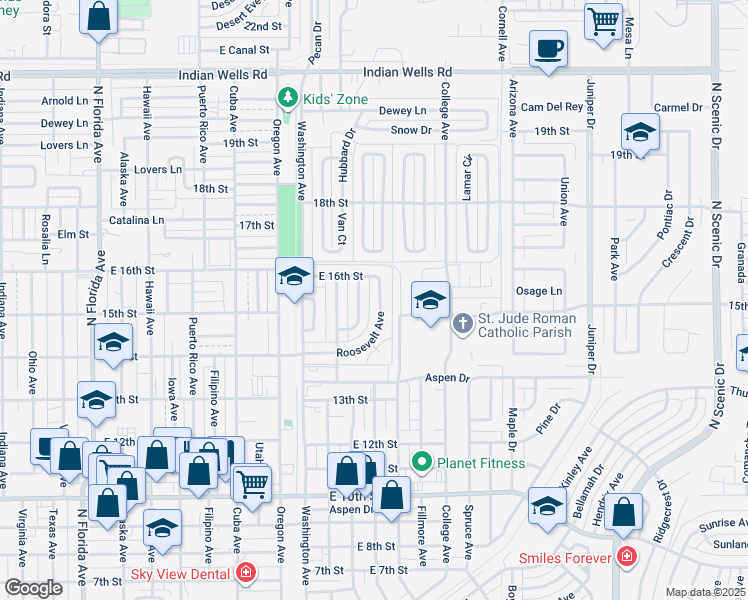 map of restaurants, bars, coffee shops, grocery stores, and more near 1529 Roosevelt Ave in Alamogordo
