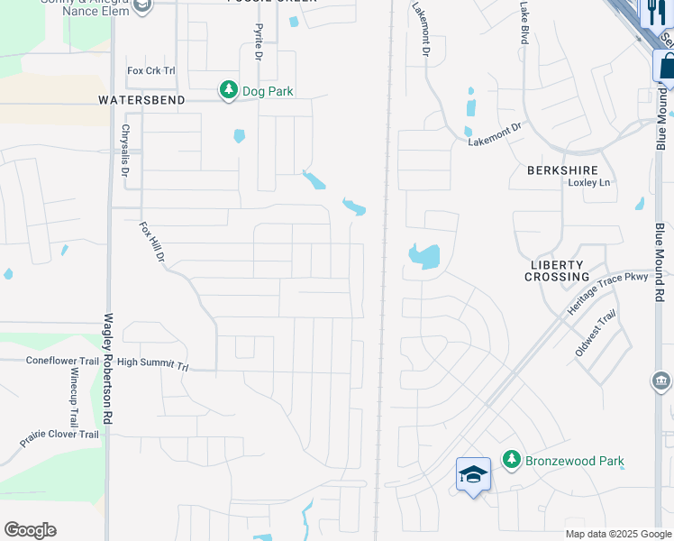 map of restaurants, bars, coffee shops, grocery stores, and more near 409 Foxcraft Drive in Fort Worth
