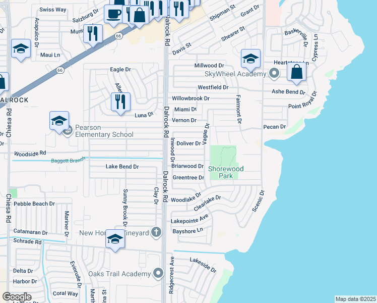 map of restaurants, bars, coffee shops, grocery stores, and more near 8813 Pine Forest Dr in Rowlett