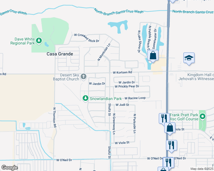 map of restaurants, bars, coffee shops, grocery stores, and more near 1956 North Loretta Place in Casa Grande