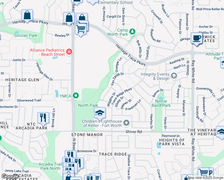 map of restaurants, bars, coffee shops, grocery stores, and more near 4752 Van Zandt Drive in Fort Worth