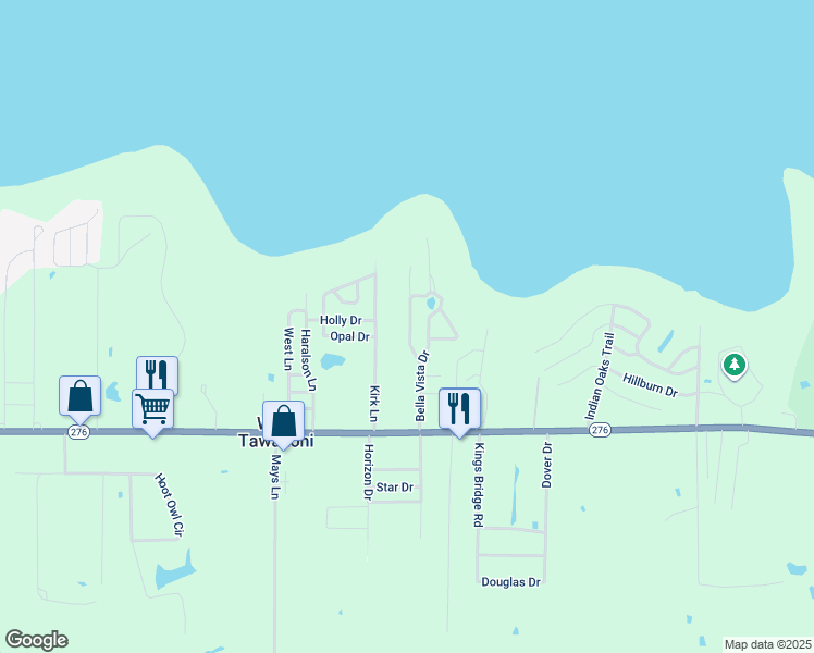 map of restaurants, bars, coffee shops, grocery stores, and more near 313 Vista Verde in West Tawakoni