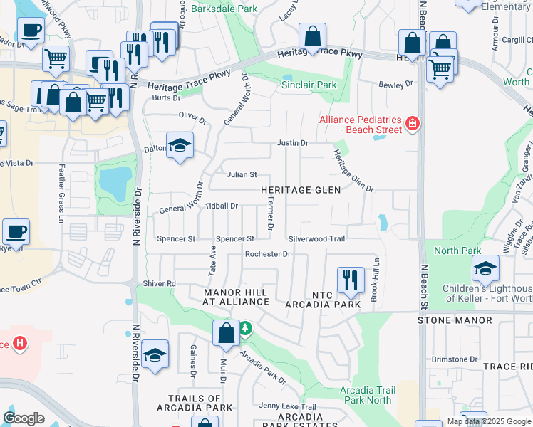 map of restaurants, bars, coffee shops, grocery stores, and more near 9137 Farmer Drive in Fort Worth