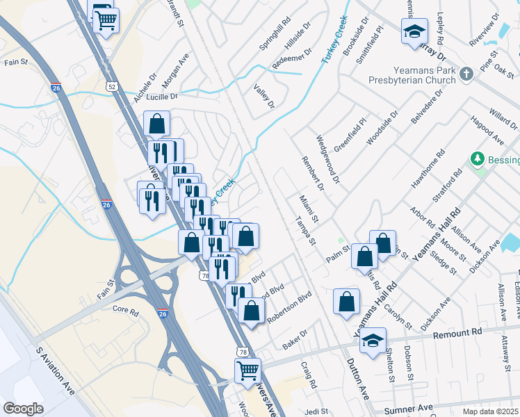 map of restaurants, bars, coffee shops, grocery stores, and more near 1892 Anfield Road in North Charleston