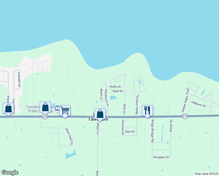 map of restaurants, bars, coffee shops, grocery stores, and more near 201 Holly Drive in West Tawakoni