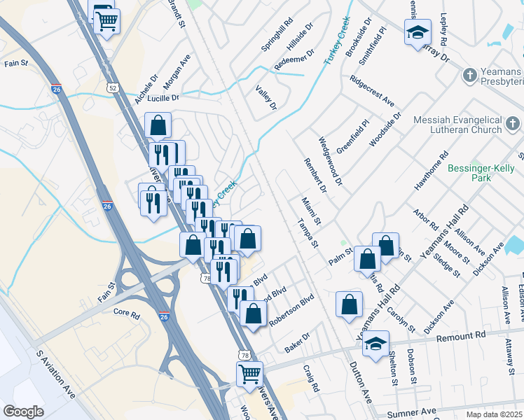 map of restaurants, bars, coffee shops, grocery stores, and more near 1892 Anfield Road in North Charleston