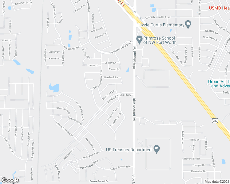 map of restaurants, bars, coffee shops, grocery stores, and more near 648 Ricochet Drive in Fort Worth