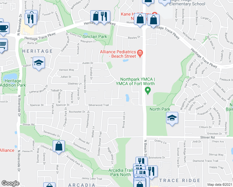 map of restaurants, bars, coffee shops, grocery stores, and more near 9208 Centennial Drive in Fort Worth