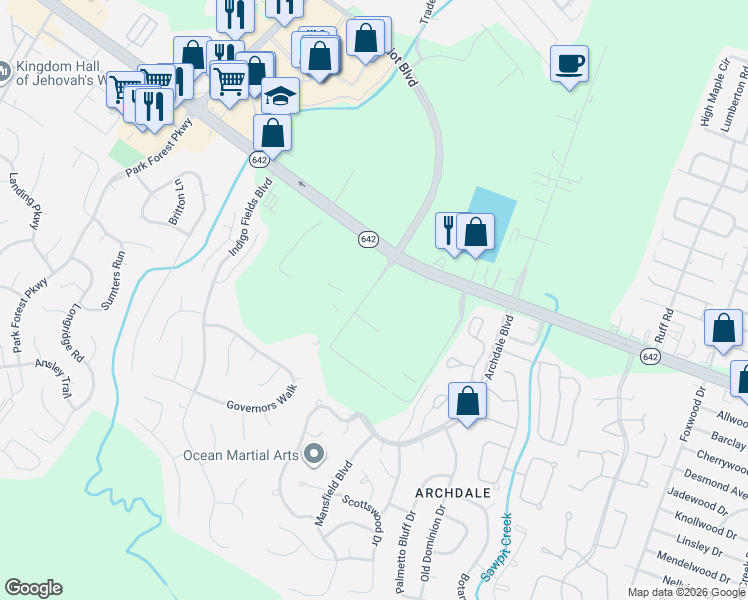 map of restaurants, bars, coffee shops, grocery stores, and more near 8101 Dorchester Road in North Charleston