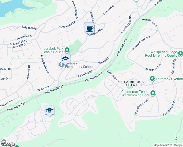 map of restaurants, bars, coffee shops, grocery stores, and more near 11787 La Colina Road in San Diego
