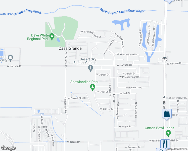 map of restaurants, bars, coffee shops, grocery stores, and more near 1961 North Lewis Place in Casa Grande