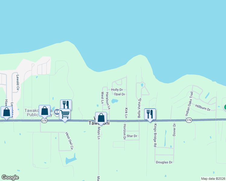 map of restaurants, bars, coffee shops, grocery stores, and more near 201 Holly Drive in West Tawakoni