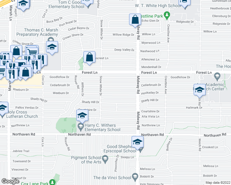 map of restaurants, bars, coffee shops, grocery stores, and more near 4049 Hockaday Drive in Dallas