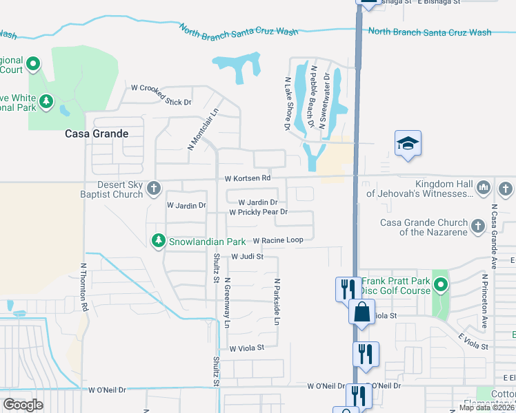 map of restaurants, bars, coffee shops, grocery stores, and more near 649 West Jardin Drive in Casa Grande