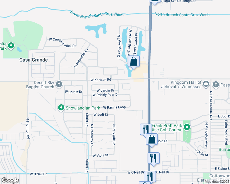 map of restaurants, bars, coffee shops, grocery stores, and more near 609 West Jardin Drive in Casa Grande