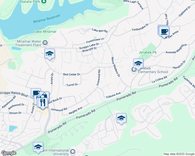map of restaurants, bars, coffee shops, grocery stores, and more near 11320 Ironwood Road in San Diego
