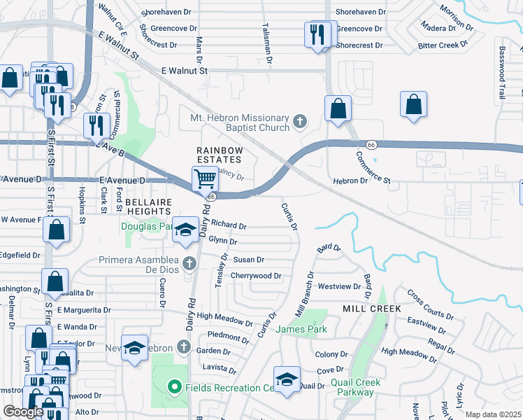 map of restaurants, bars, coffee shops, grocery stores, and more near 1029 Richard Drive in Garland