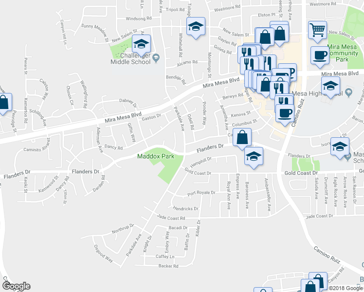 map of restaurants, bars, coffee shops, grocery stores, and more near 10438 Parkdale Avenue in San Diego