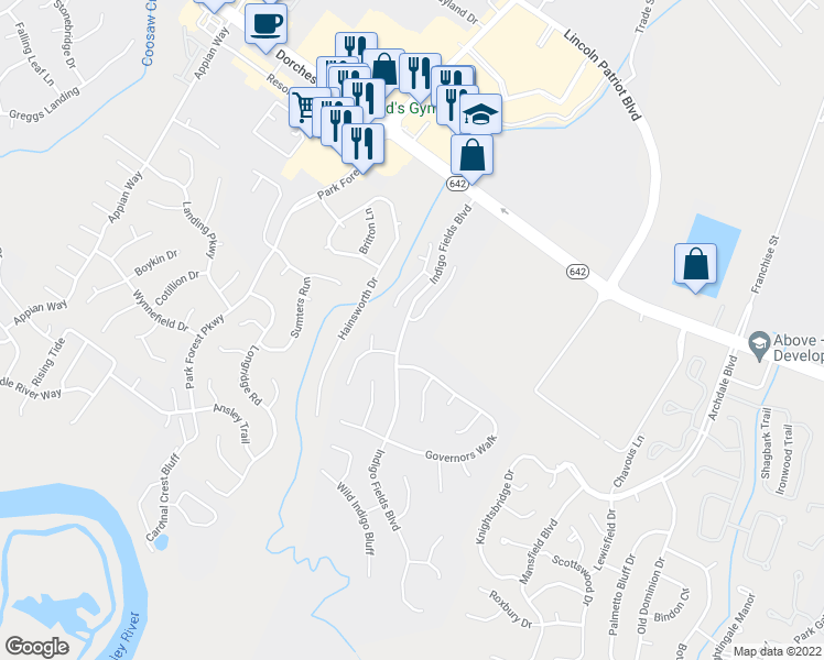 map of restaurants, bars, coffee shops, grocery stores, and more near 5300 Deep Blue Lane in North Charleston