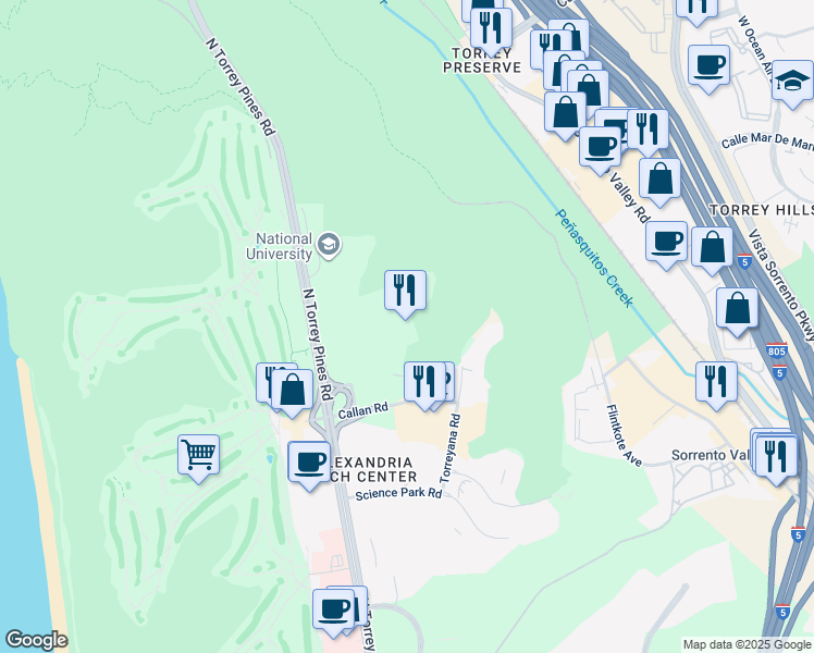 map of restaurants, bars, coffee shops, grocery stores, and more near 3020 Callan Road in San Diego